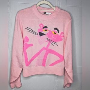 Divided by H&M Pink Panther Pink Cropped Crew Neck Long Sleeve Sweater M